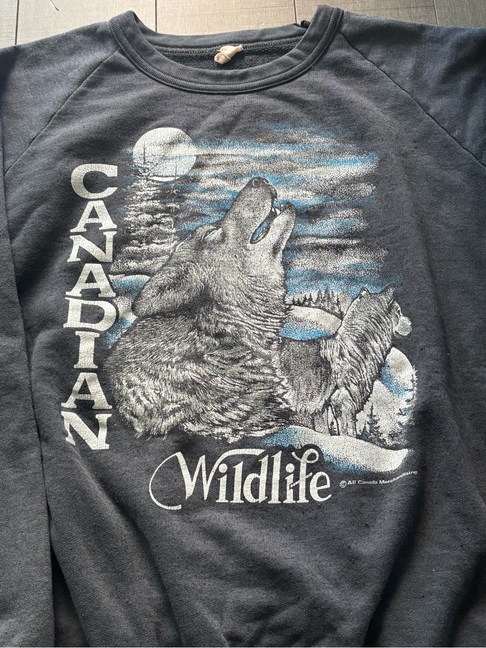4 for $20- Canadian Wildlife Crewneck Sweatshirt - Navy Ft. Wolves Wildlife